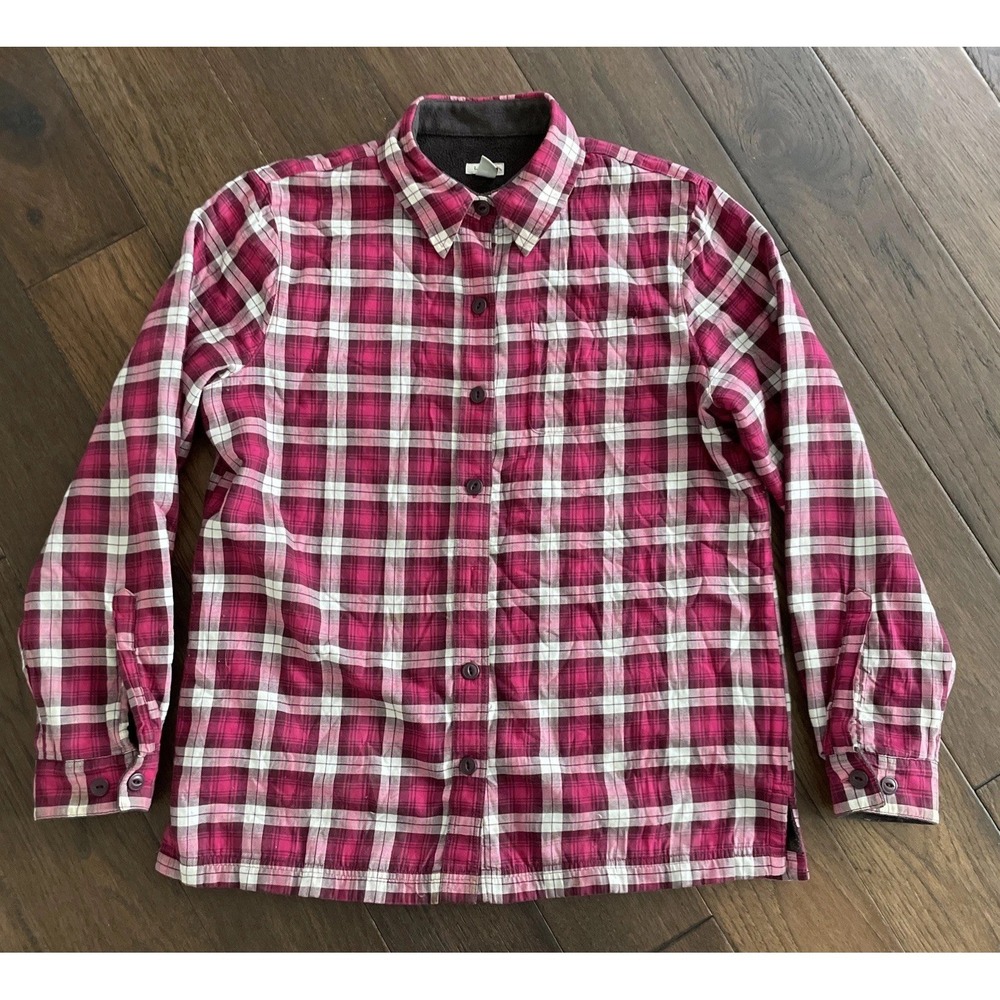 LL Bean Fleece Lined Flannel Shirt‎ Womens Small Pink Plaid Shacket